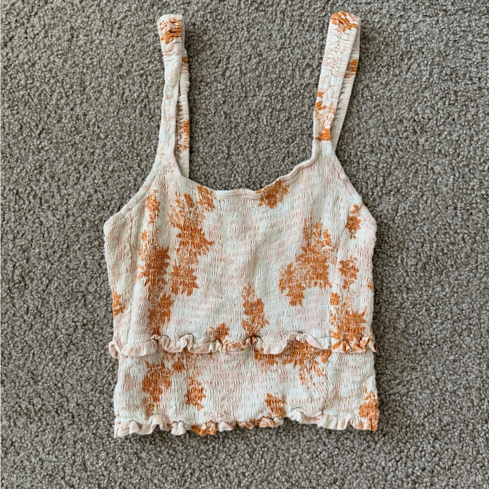 Free People Orange and Cream Tank Top